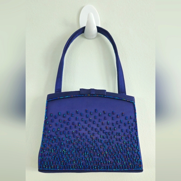 Valerie Stevens Handbags - Valerie Stevens Small Blue Beaded Purse Handbag, Vintage ‘90s